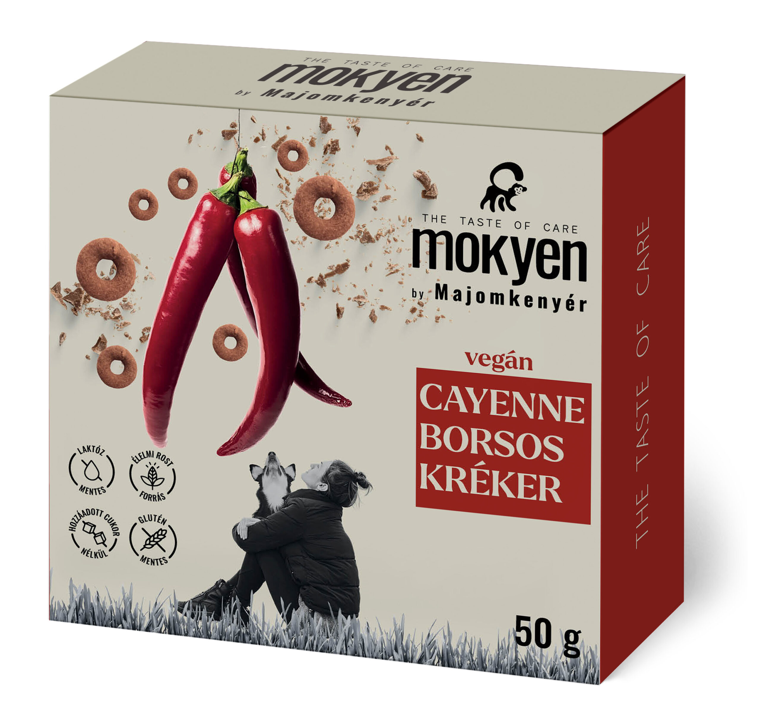 Crackers vegetarian cu piper Cayenne, 50 g - Mokyen